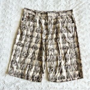 Vintage Phat Farm Shorts Mens 40 Tan Plaid Loose Baggy Y2K Skater Logo Hip Hop